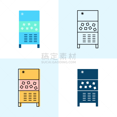 制冰机,制造机器,图标集,平坦的,风格,线条,饮料,商务,专业人员,冰箱