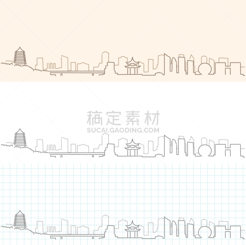 杭州,城市天际线,草图,图像,浙江省,线条画,铅笔,绘制,剪影