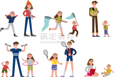 happy family doing sports and other fun things