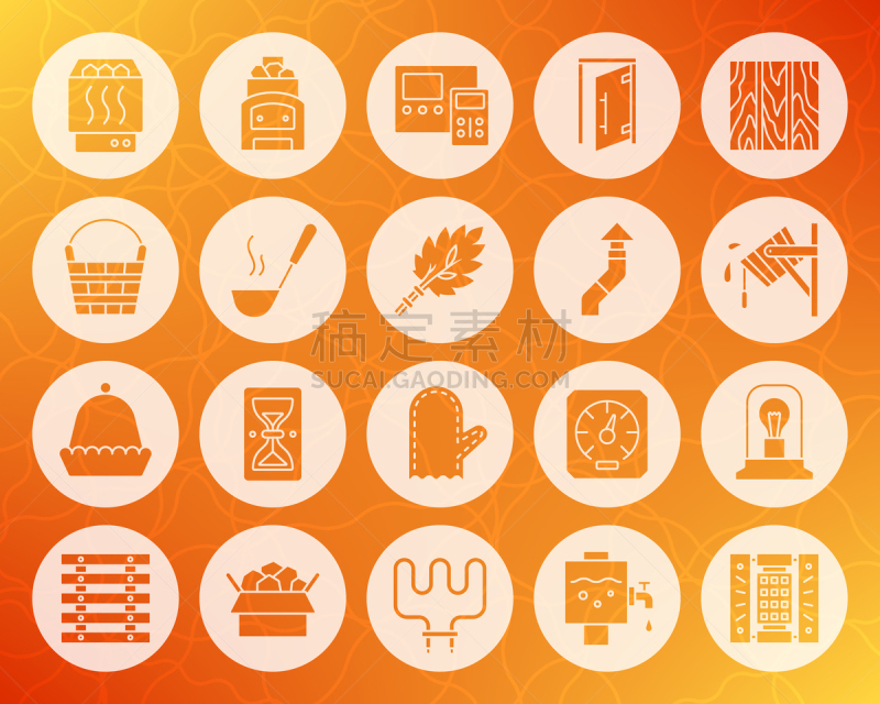 设备用品,符号,桑拿浴,雕刻物,形状,平坦的,连指手套,长柄勺,灯罩,公共浴室