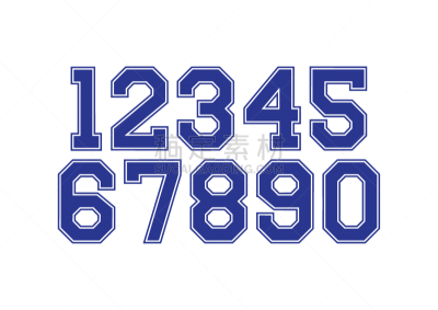 set numbers with blue and white typography