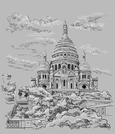 巴黎,灰色,数字9,绘画插图,国际著名景点,法国,著名景点,剪影