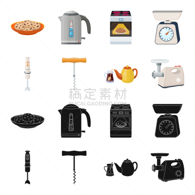 厨房器具,计算机图标,分离着色,家居设施,肉,杯,食品加工机,瓶塞钻,布置,收集
