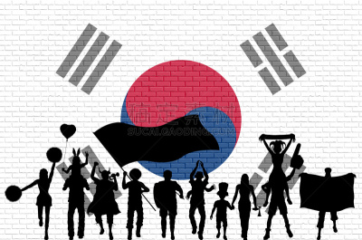 韩国,砖墙,朝鲜民族,爱好者,前面,小丑帽,体育团队,运动,热情,舞蹈