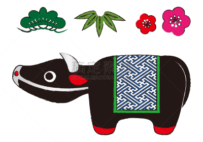 母牛,绘画插图,日本,小雕像,矢量,可爱的,华丽的,纸玩偶,新年前夕,食品