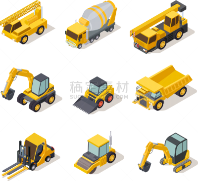 制造机器,建筑业,三维图形,白色,分离着色,黄色,考古学,搬运工,汽车,收集