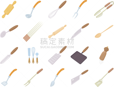 厨房器具,图标集,银餐具,分离着色,白色,茶匙,食品,长柄勺,汤匙,收集