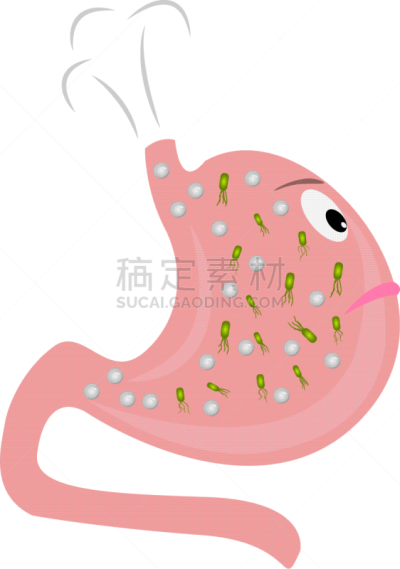 幽门螺旋杆菌,天然气,细菌,症状,寄生虫感染,簇叶从生的,图像,矢量,夸张