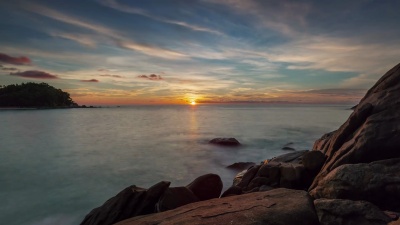 泰国普吉岛海滩日落全景 时差