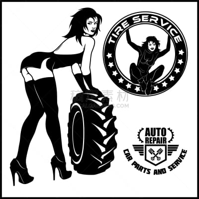 女人,轮胎,动画片,车轮,汽车,工程师,建筑业,拿着,安装