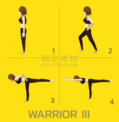 绘画插图,卡通,瑜伽,矢量,日本漫画风格,武士,可爱的,平和,姿态,运动