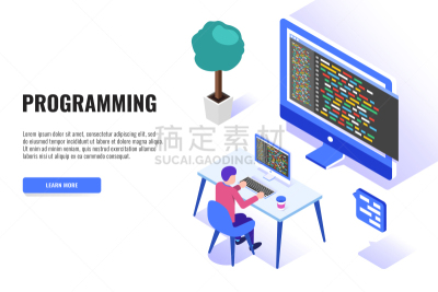 绘画插图,男人,概念,矢量,工程师,计算机语言,台式个人电脑,蜘蛛网,工作