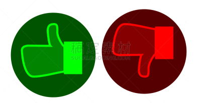 绘画插图,大拇指朝下,翘起大拇指,按键区,白色背景,社会化网络,博客,技术,从容态度,不喜欢按钮