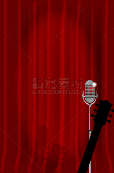 夜晚,声学吉他,表演者,歌手,红色,斑点,图像,矢量,无人,阴影