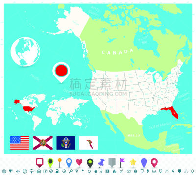 符号,美国,方向,佛罗里达,轮廓,商务,灰色,图像,佛罗里达的州旗,矢量
