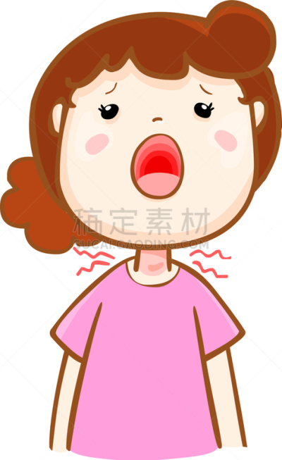 女人,喉咙痛,卡通,热,健康保健,药,喉咙,成年的,生病