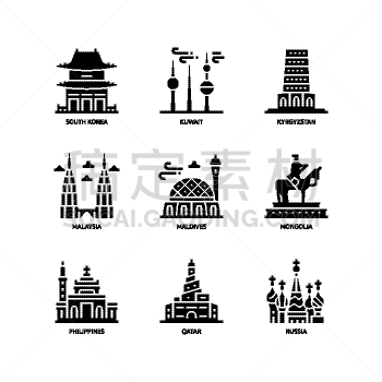 亚洲,著名景点,大城市,国际著名景点,科威特,图像,韩国,矢量,马尔代夫,菲律宾