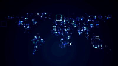 世界地图网络数字技术无缝循环运动图形动画。