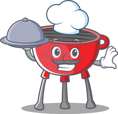 动画片,烤肉架,可爱的,格子烤肉,热,香肠,食品,图像,主厨,烹调