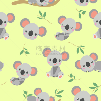 可爱的,四方连续纹样,儿童,绘画插图,树袋熊,壁纸,乐趣,枝,纺织品,微笑