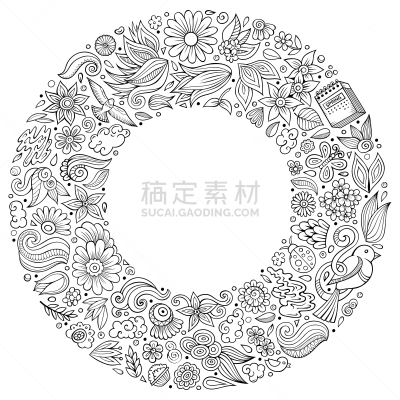 乱画,矢量,春天,线条画,卡通,组物体,动物手,一个物体,月,边框