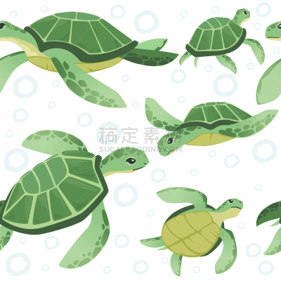 海洋,矢量,动物,四方连续纹样,绘画插图,龟,卡通,可爱的,绿蠵龟,式样