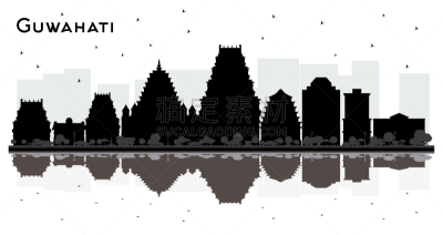 guwahati india city skyline silhouette with black