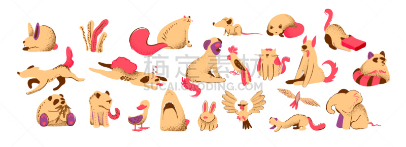 狗,鲨鱼,鸟类,兔子,乱画,鼠,狼,狮子,象,鹦鹉