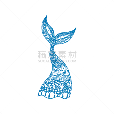 尾巴,洋葱花,鲸,美人鱼,蓝色,动物手,华丽的,动物,绘制