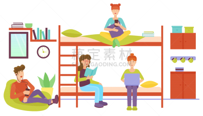 宿舍,女人,男人,住宅房间,三个人,兄弟,床,分享,坐,相伴