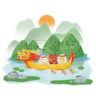 端午节中国风插画-划龙舟