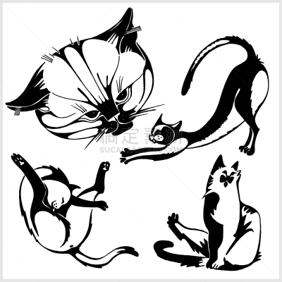 分离着色,猫,白色背景,著名贵族,轮廓,白色,黑色,性格,多样,收集