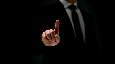 致力于未来全息界面的商人。地球。眼睛电路板。