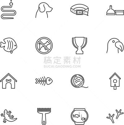 宠物,计算机图标,平坦的,线条,玩具,蛇,狗,卫生间,蜥蜴,动物