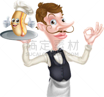 热狗,卡通,管家,饮食产业,仅男人,长的,仅一个男人,拿着,三明治,食饮供应