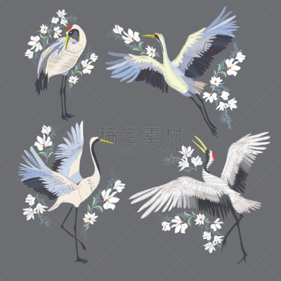 刺绣,鸟类,时尚,鹤,装饰品,东方人,装饰,花