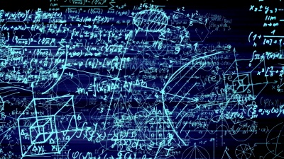抽象数学公式在虚拟空间中移动。环路