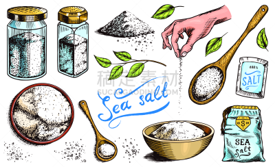 香料,研磨食品,食盐,瓶子,背景,动物手,草图,木匙,布置,包装