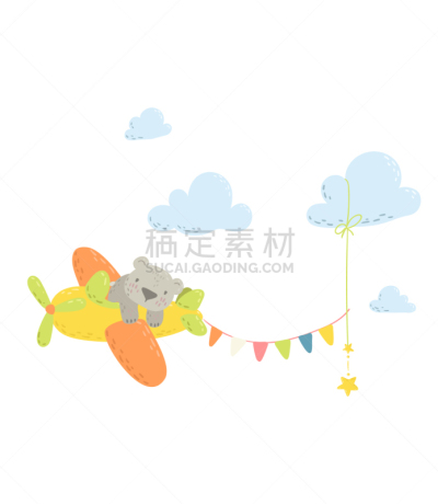 可爱的,绘画插图,矢量,举起手,平坦的,泰迪熊,请柬,贺卡,背景分离,云