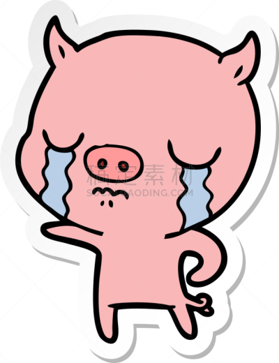 猪,标签,漫画,性格,悲哀,图像,矢量,不高兴的,哭,绘制