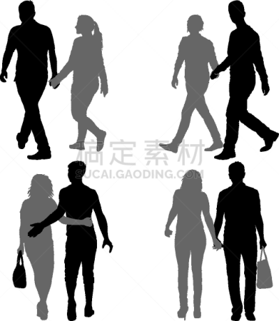 男人,女人,手牵手,家庭,人,男孩,女孩,剪影,步行,布置