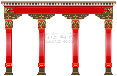 柱子,红色,黄金,东亚,雕刻物,拱门,圆形,木制