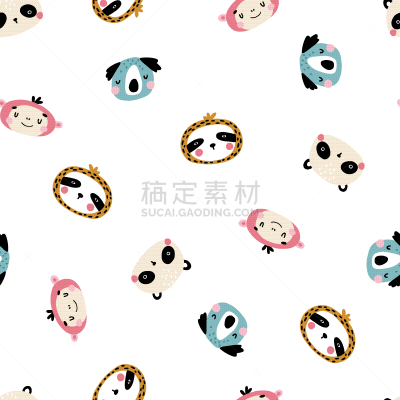 式样,四方连续纹样,矢量,可爱的,绘画插图,卡通,动物,儿童房,斯堪的纳维亚半岛,蜡笔画