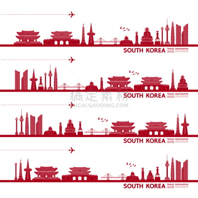 绘画插图,韩国,矢量,旅游目的地,宏伟,商务,模板,著名景点,地球形