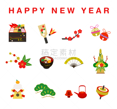 新年前夕,绘画插图,圣伯纳犬,新年,镜饼,华丽的,背景分离,一月,梅子,东亚