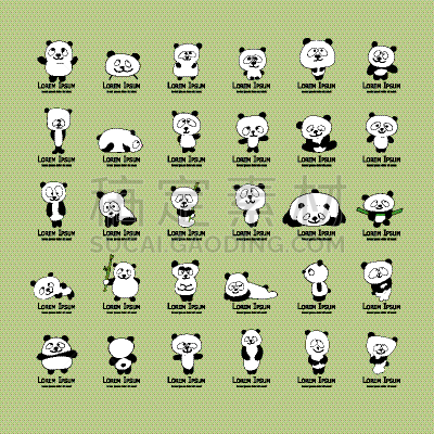 熊猫,草图,幽默,式样,分离着色,可爱的,白色,亚洲,收集