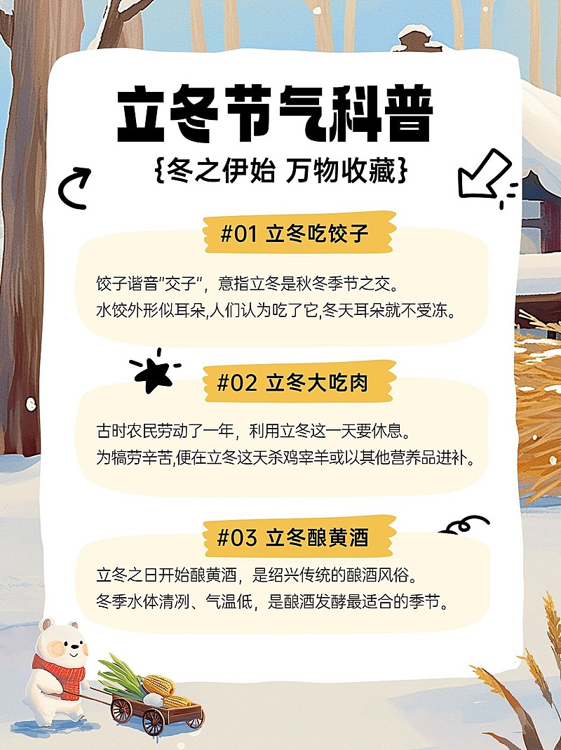 立冬节气科普插画小红书套装小红书配图aigc