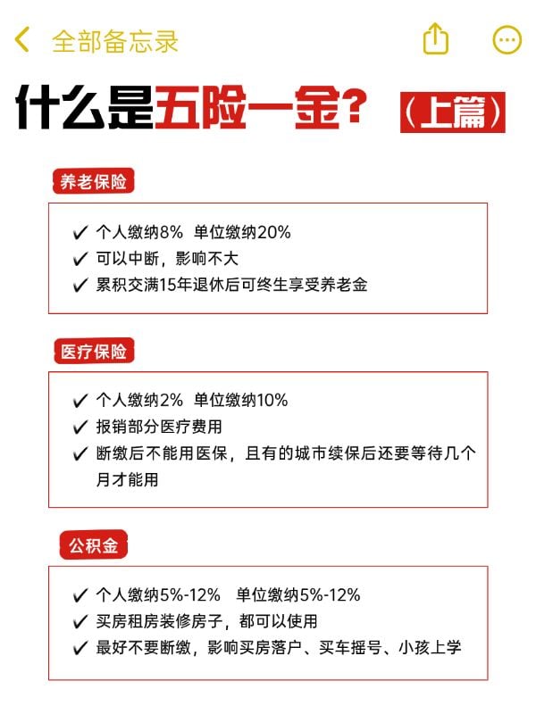 金融社保就业五险一金知识科普备忘录小红书套装小红书配图