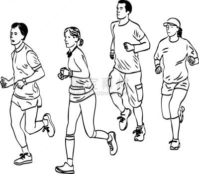 慢跑,矢量,青年人,人群,体育团队,运动,女人,青年女人,简单生活,草图