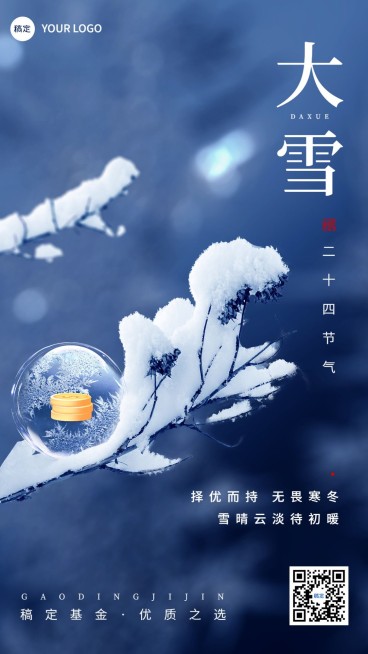 大雪金融保险节气祝福问候实景合成手机海报预览效果